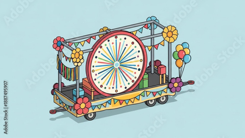 Carnival Ferris Wheel on Train with Balloons and Streamers
