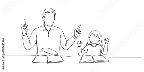 Continuous one line of a Parents and children celebrating the completion of homeschooling, symbolizing support for homeschooling, drawn vector illustration.