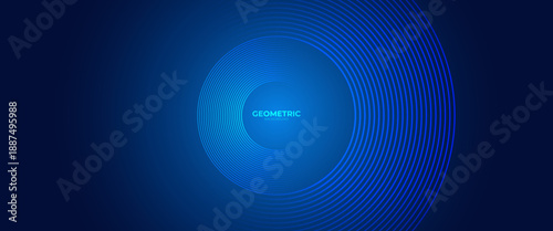 Blue background with curved and overlapping blue gradient lines. Abstract geometric blue and dark navy color background with circle shape