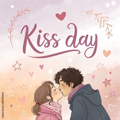 happy couple kissing on kiss day