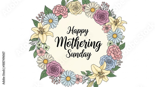 Happy Mothering Sunday Floral Wreath with Roses and Lilies