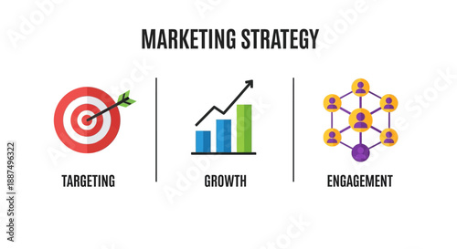 Visualizing Core Elements of a Marketing Strategy: Targeting, Growth, and Engagement Concept Illustration