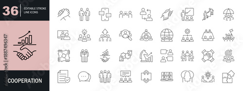 Cooperation icon set. Editable line icons. Vector illustration.