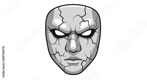 Cracked Mask with Angry Facial Expression.