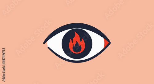 Eye with Flame in Iris Illustration.