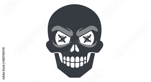 Dead Cartoon Skull with Crossed Eyes.