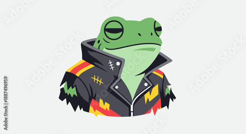 Cartoon Frog Wearing Leather Jacket Illustration.