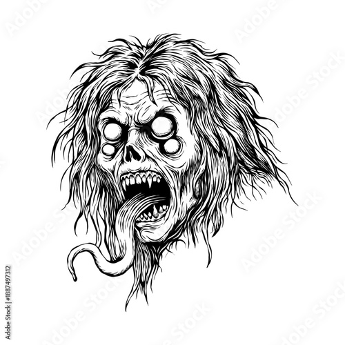 vector creepy zombie woman hand drawn illustration