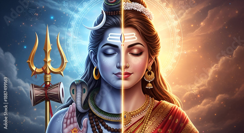 Maha shivratri shiva shakti ardhanarishvara divine form showing cosmic balance masculine feminine energy hindu spirituality devotion art
