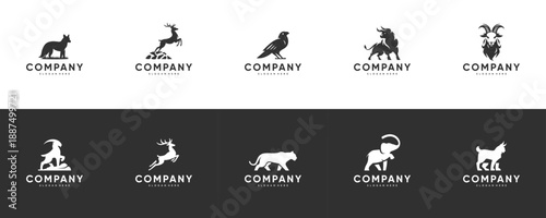 collection of animal logos in monochrome style, vector design