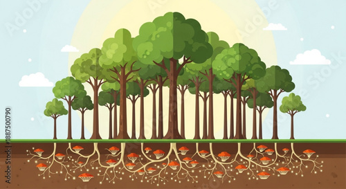 Forest Ecosystem with Underground Mycelium