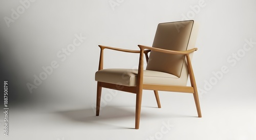 Wallpaper Mural A simple wooden chair with upholstered seat and backrest in a neutral color Torontodigital.ca