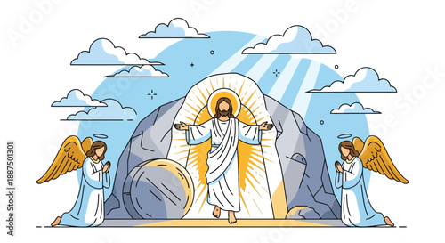 A cartoon vector illustration of Jesus Resurrection