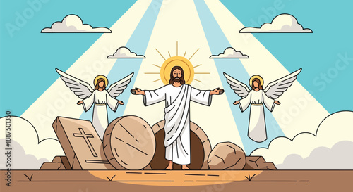 A cartoon vector illustration of Jesus Resurrection