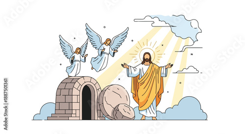 A cartoon vector illustration of Jesus Resurrection