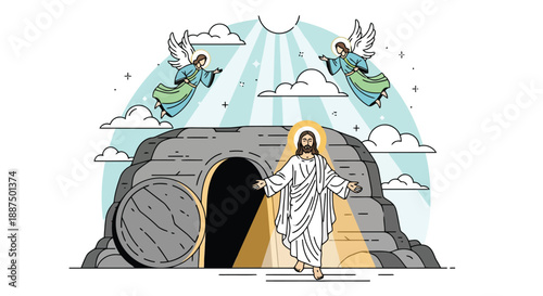 A cartoon vector illustration of Jesus Resurrection