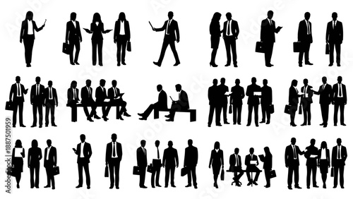 Silhouettes of Business People in Various Poses.