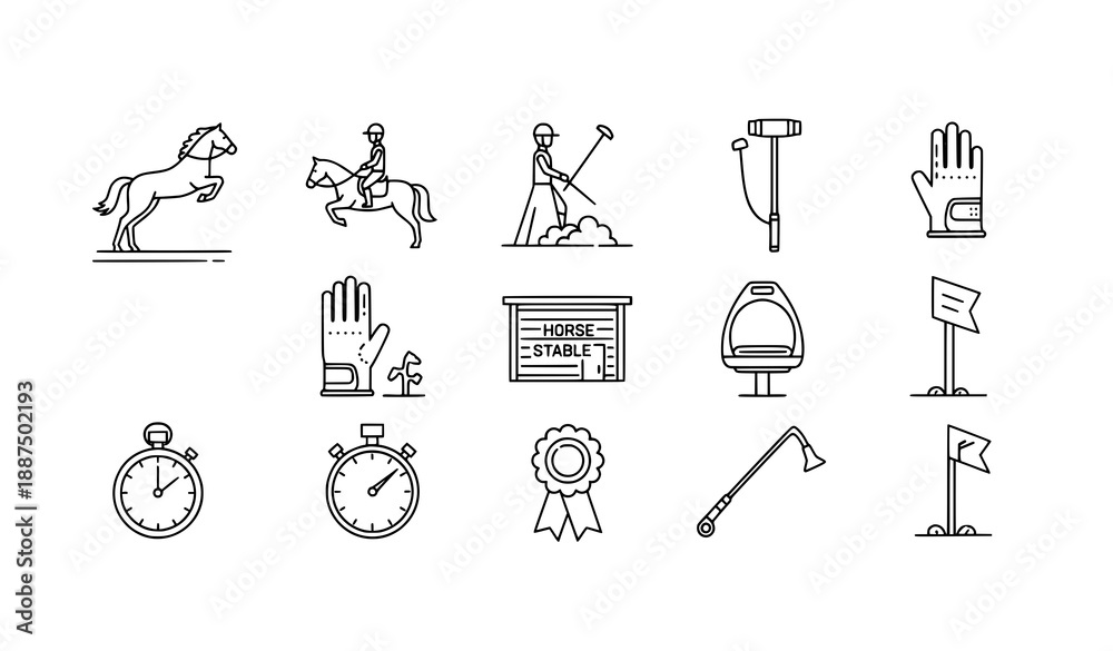 Fototapeta premium Modern Equestrian Horse Riding Icons Pack Editable Stroke Line Vector