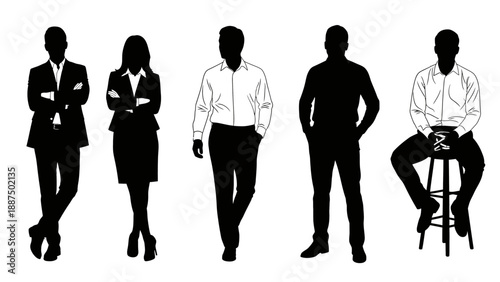 Silhouettes of Business Professionals in Various Poses.
