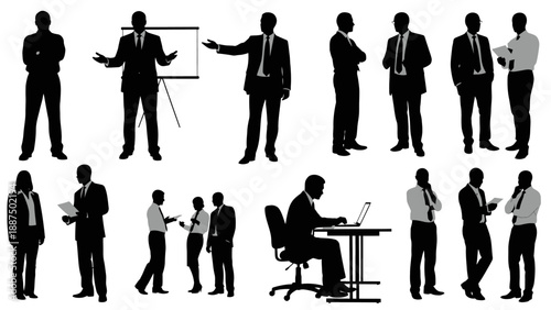 Silhouettes of Business Professionals in Various Poses.