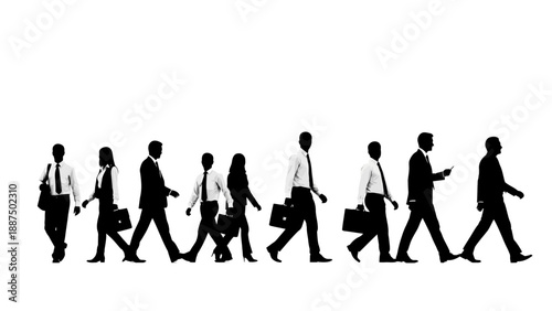 Silhouettes of Business Professionals Walking Together.