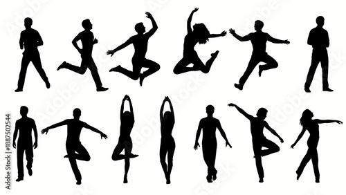 Silhouettes of People Dancing and Exercising.