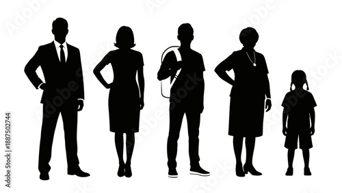 Silhouettes of People Standing in a Row.