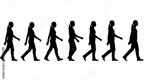Silhouettes of People Walking in Sequence.
