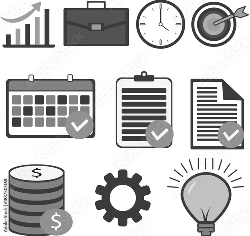 BUSINESS MANAGEMENT ICON SET FLAT DESIGN