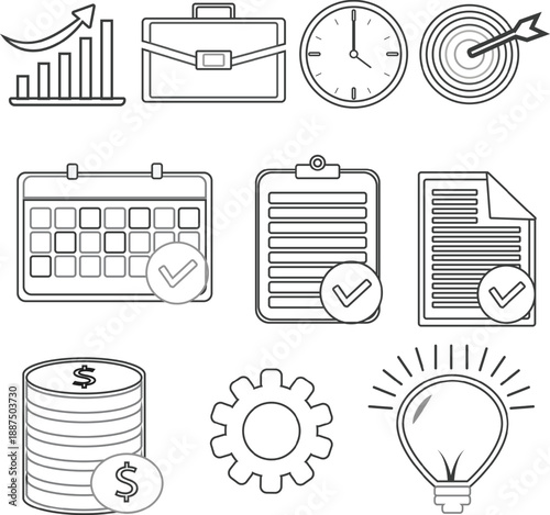 BUSINESS MANAGEMENT ICON SET FLAT DESIGN
