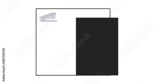 Stacked office paper sheets with a stylized stapler icon visible