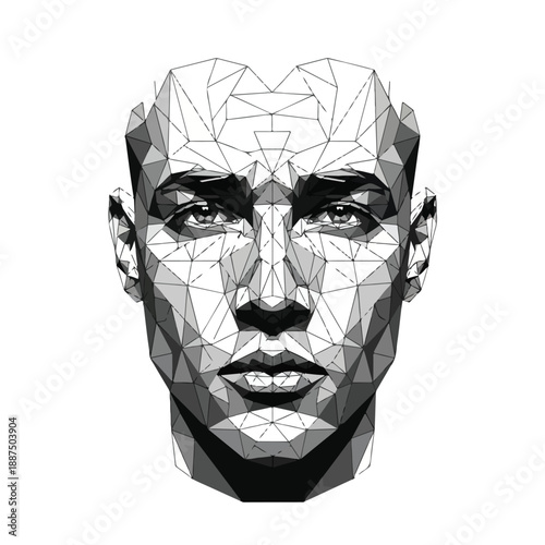 Geometric Human Face Low Poly Art Style.