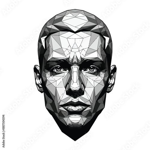 Geometric Portrait of a Mans Face in Black and White 2.