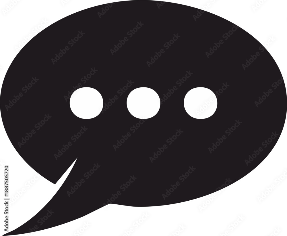 Fototapeta premium Chat bubble icon silhouette, solid black vector illustration, minimal flat UI style