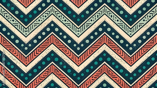 Wallpaper Mural Seamless grunge pattern with alternating zigzag lines, dots, and tribal-inspired geometric shapes in earthy tones. Torontodigital.ca