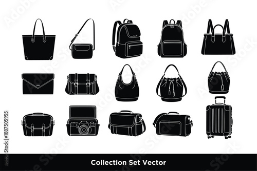 set of Fashion Bags and Luggage Travel Collection Silhouette