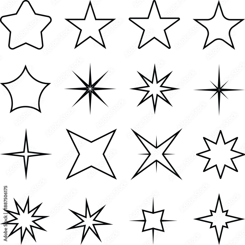 Obraz premium Star bundle vector icons set isolated on white background, Vector, illustration