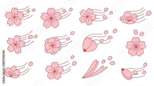 Cherry Blossom Petals Falling and Blowing in Wind - Set of Icons