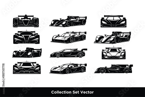 Formula Race Car and Speed Vehicle Icon Collection Set Vector Illustration