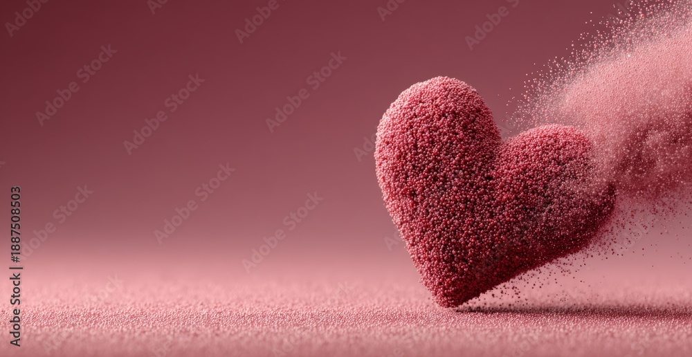 Obraz premium Heart shape made of pink sugar particles on a soft pink background, creating a romantic atmosphere suitable for Valentine's Day celebrations or themed events with copy space