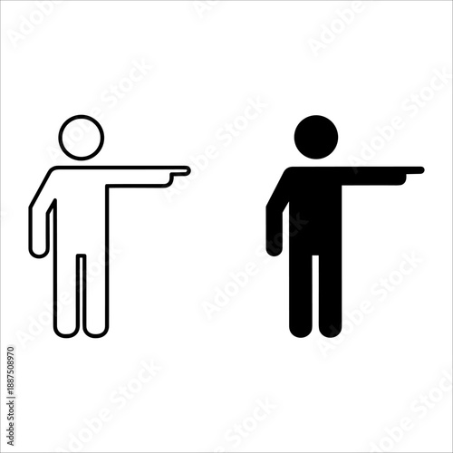 Two stylized figures one pointing at the other with a circle above the first figure two figures