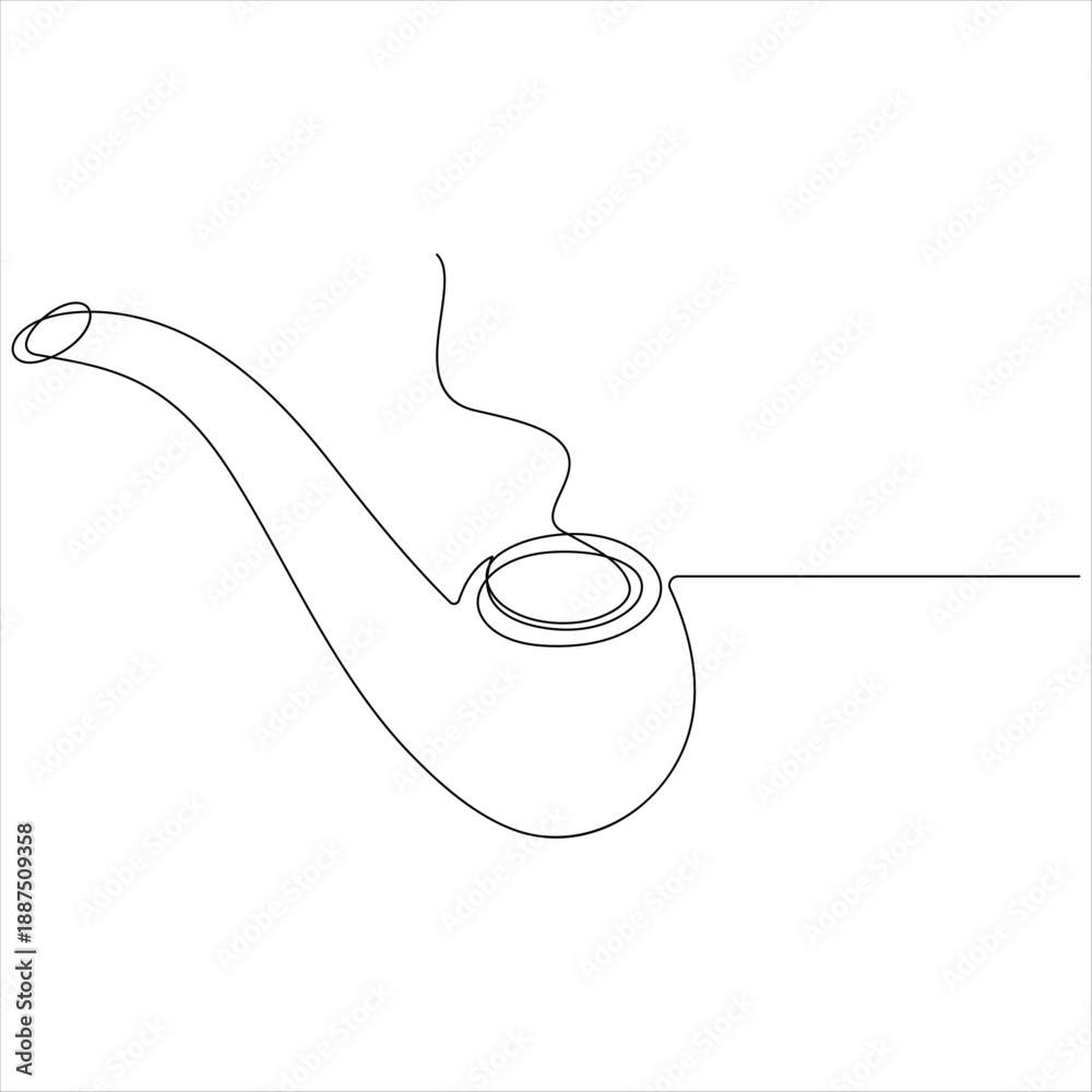 Obraz premium One continuous line drawing of classic tobacco smoking pipe in simple outline illustration style