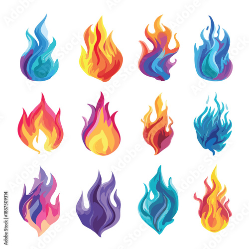 vector set of fire flames
