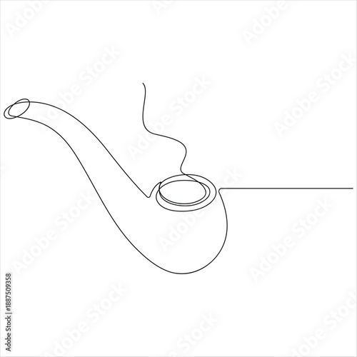 One continuous line drawing of classic tobacco smoking pipe in simple outline illustration style