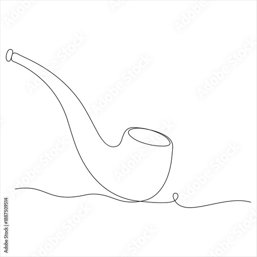Continuous one line drawing of minimal smoking pipe continuous line outline style illustration