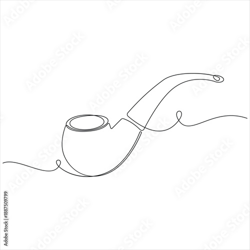 Continuous one line drawing of minimal tobacco smoking pipe clean outline illustration