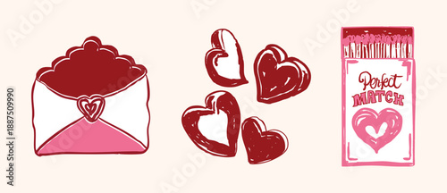 Valentine Love Set with Letter Envelope Heart and Matchbox
