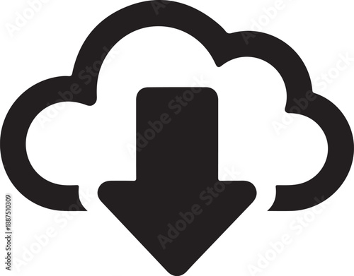 Cloud with download arrow icon for online file retrieval and data backup