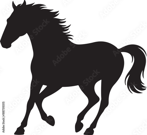 A silhouette of a running horse