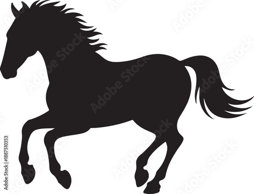 A silhouette of a running horse